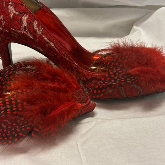 Unique Upcycled Red Distressed Heels *One of a Kind* Victorian Gothic Crushed - Picture 4 of 10